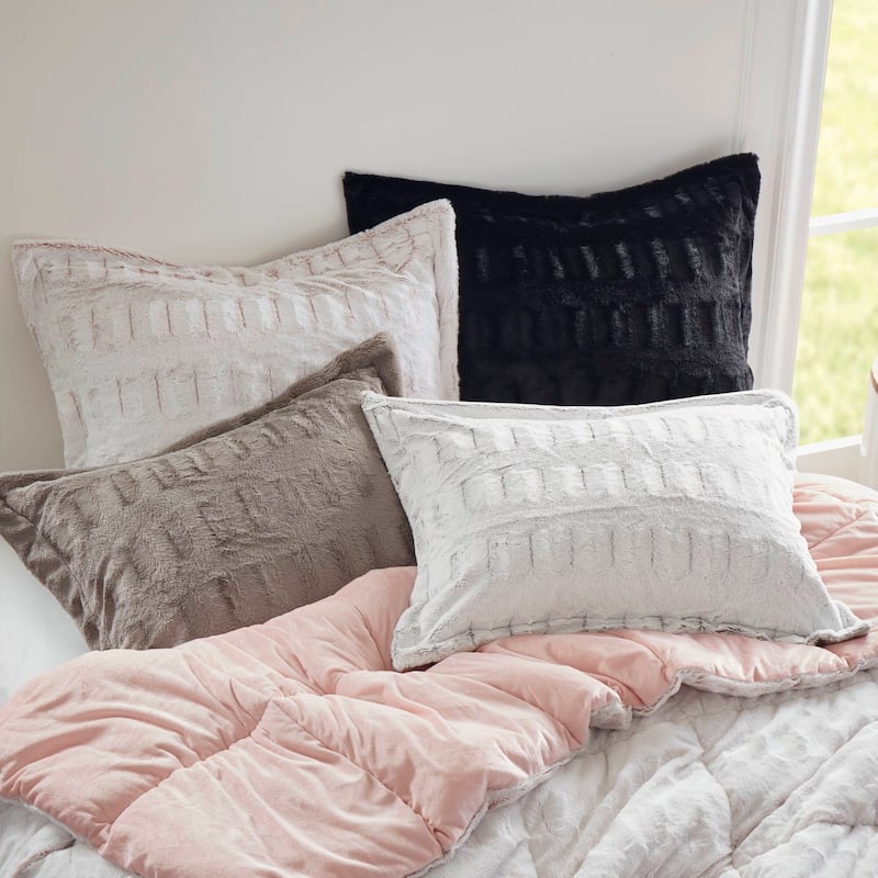 2 PCS Twin/Twin XL Solid Faux Fur Comforter Mini Set Gray