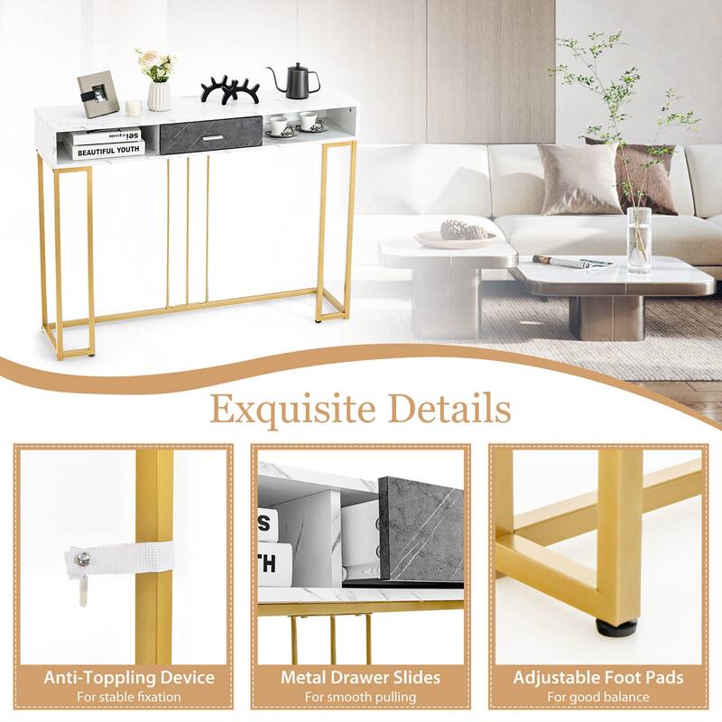 Gymax Console Entryway Hallway Table Gold Narrow Long Sofa Table for