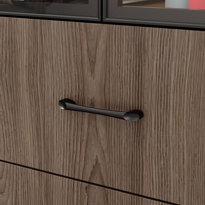 LED-Lit Wood Grain Cabinet - Configurable Storage for Home or Office