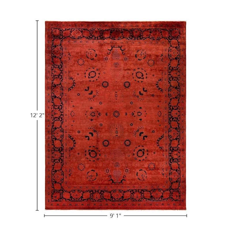 Overton Hand Knotted Wool Vintage Inspired Modern Contemporary Overdyed Red Area Rug - 9' 1" x 12' 2"