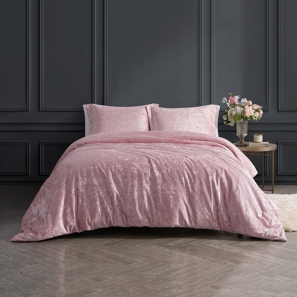 slide 2 of 13, DESIGN STUDIO Rochelle Outline Floral Crushed Velvet Comforter Set Rose - Queen