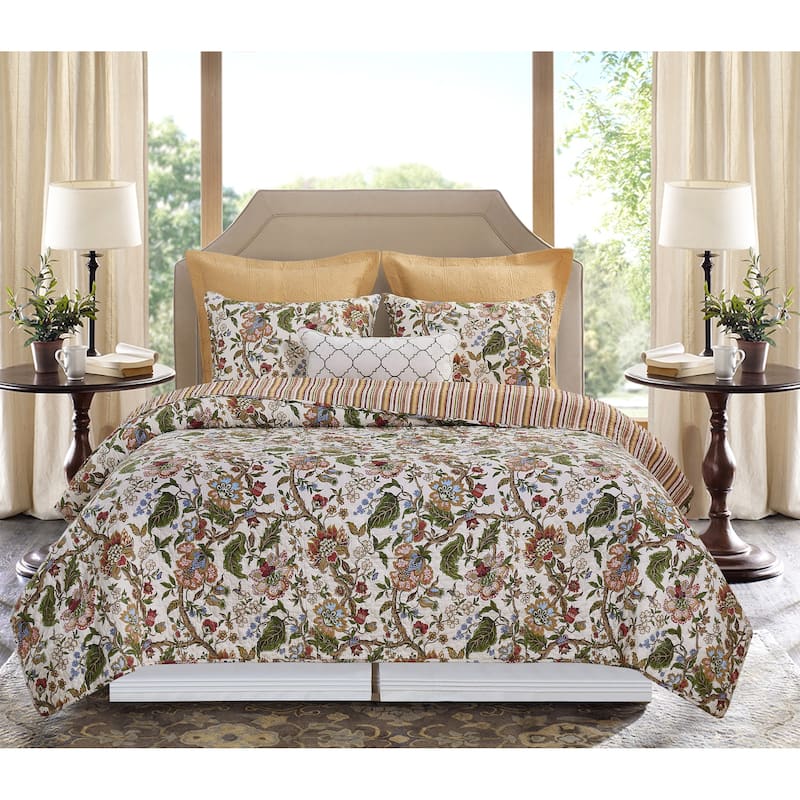 Amara Cotton Floral Quilt Set - Reversible and Machine Washable