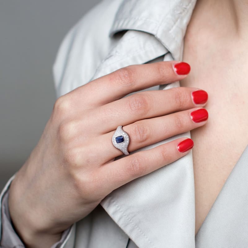 Miadora 1ct TGW Cushion-Cut Blue Sapphire 1 2/5ct TDW Diamond Ring in 14k White Gold