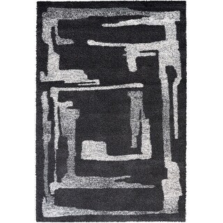 Freya Black, Charcoal, Chocolate, Gray, Ivory and White Polypropylene Area Rug - 6' x 7'