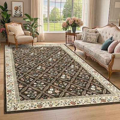 Floral Area Rugs for Living Room Bedroom Soft Farmhouse Washable Rug Non-Slip Low Pile Accent Carpet