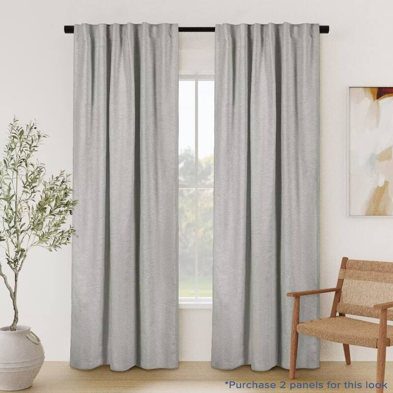Chenille Solid Room Darkening Back Tab Curtain Panel - 52"Wx108"L - Silver