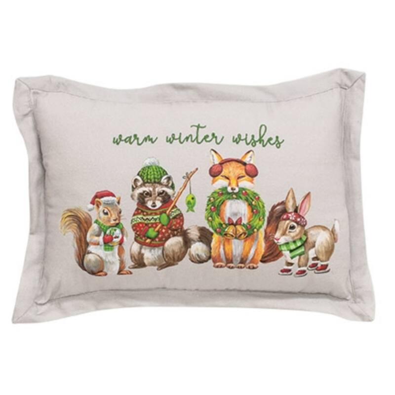 Multi Color Cotton Woodland Winter Pillow 20x14 in Festive Decor - Multi Color