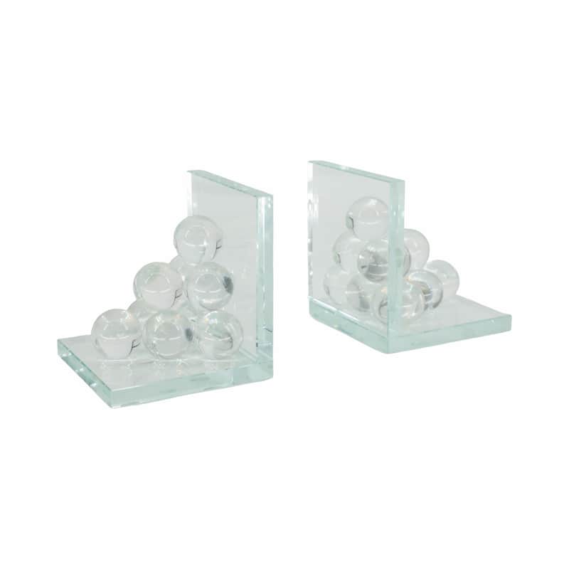 Sagebrook Home Modern Glass Crystal Bookends with Spherical Accents Glass Crystal - 5" x 5" x 6"