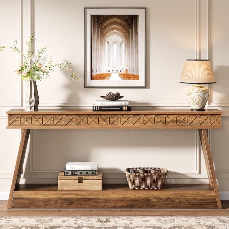 70.87-Inch Extra Long Entryway Table, 2-Tier Narrow Console Table with Storage - 70.87"D x 11.81"W x 31.5"H