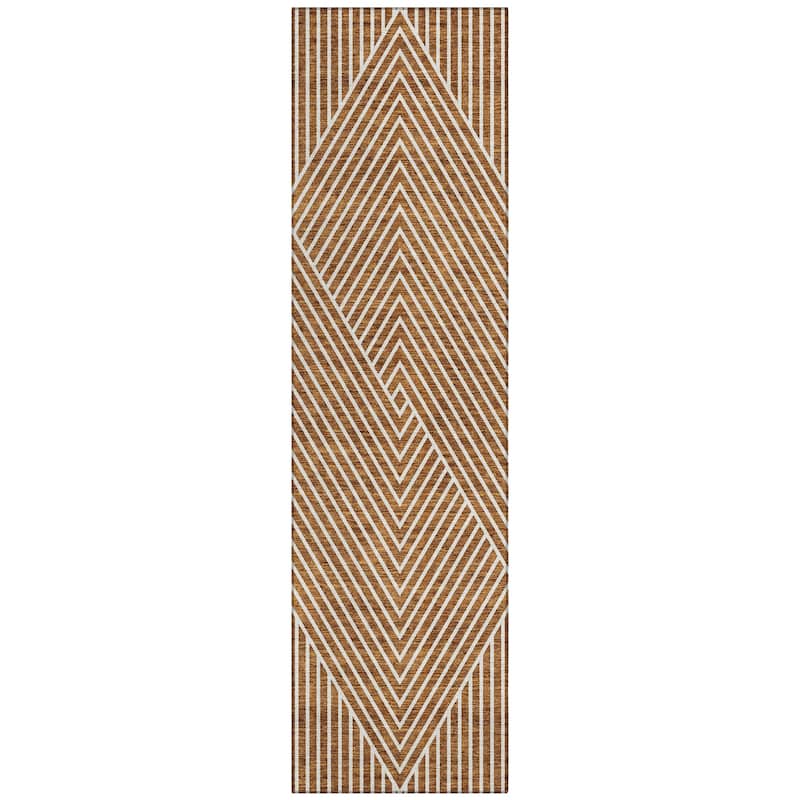 Machine Washable Indoor/ Outdoor Modern Geo Chantille Rug