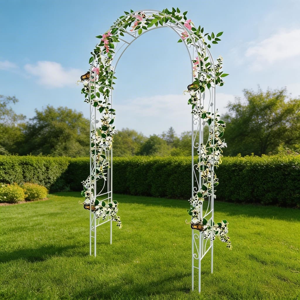 8.5 x 4 FT Durable Black Steel Garden Arbor for Climbing Plants Wedding Arch and Outdoor Trellis