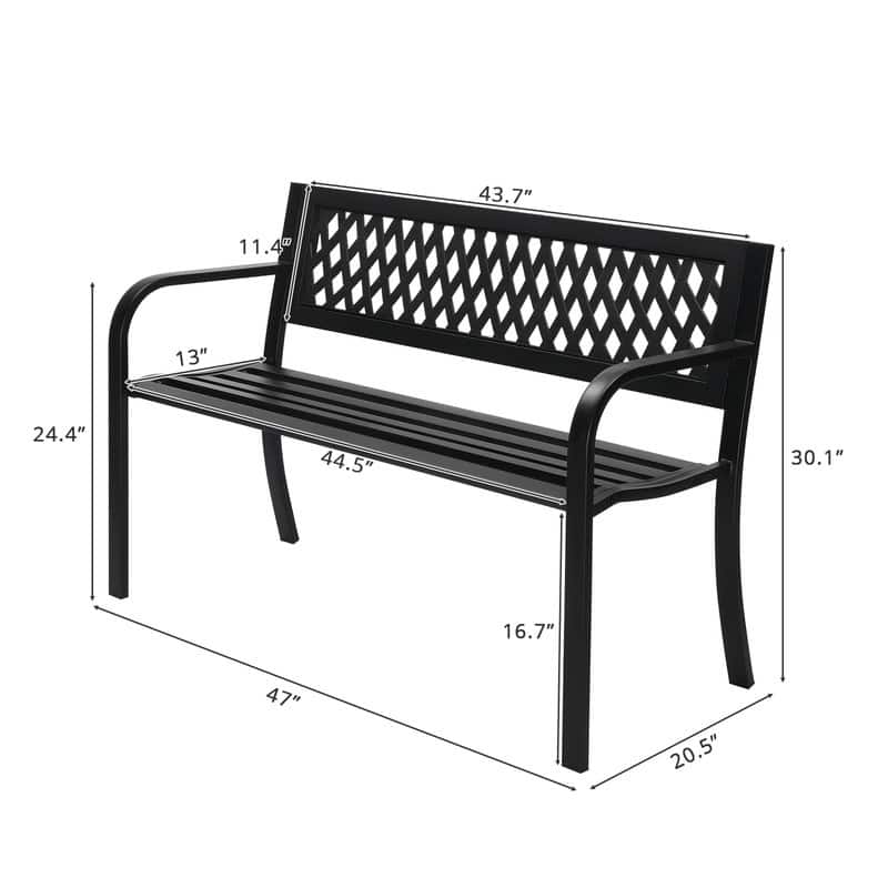 Outdoor 2-Person Black Metal Bench