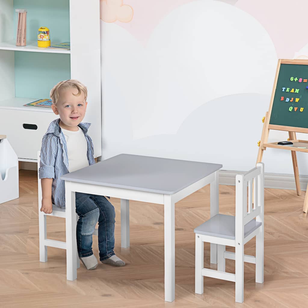 3 Piece Kids Table and Chair Set Pine Wood MDF Durable Playroom Furniture for Children Ages 3 and Up - 23.5" x 19.75" x 19"