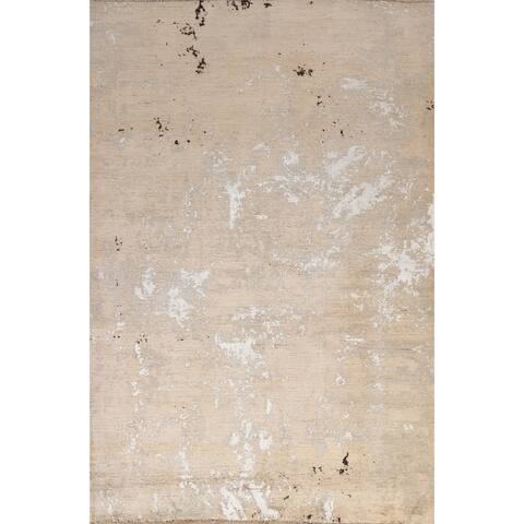 Wool/ Silk Vegetable Dye Abstract Area Rug Hand-knotted Foyer Carpet - 5'4" x 7'9"