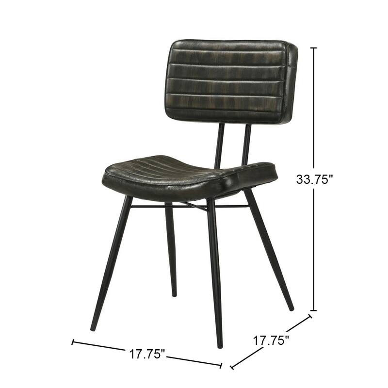 Set of 2 Leather Upholstered Dining Chairs, Espresso and Black