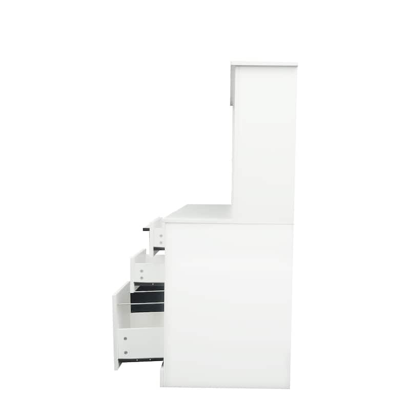Home Office Computer Desk with Pantry Cabinet and Drawers