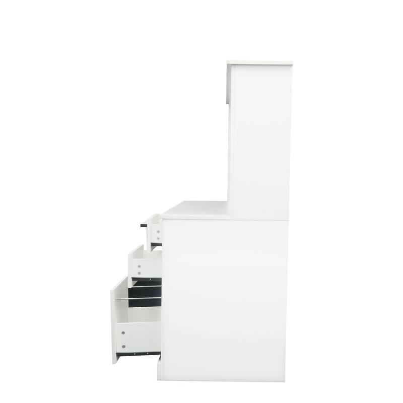 Spacious Home Office Computer Desk with Hutch, 2-Tier Shelf & 3 Drawers