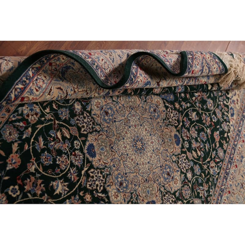 Vegetable Dye Green Nain Chinese Area Rug Handmade Wool Carpet - 6'2"x 9'0"