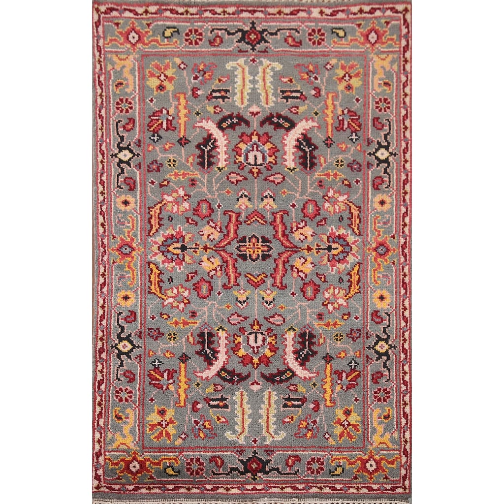 All-Over Gray Heriz Oriental Area Rug Handmade Wool Carpet - 3'1"x 5'3"