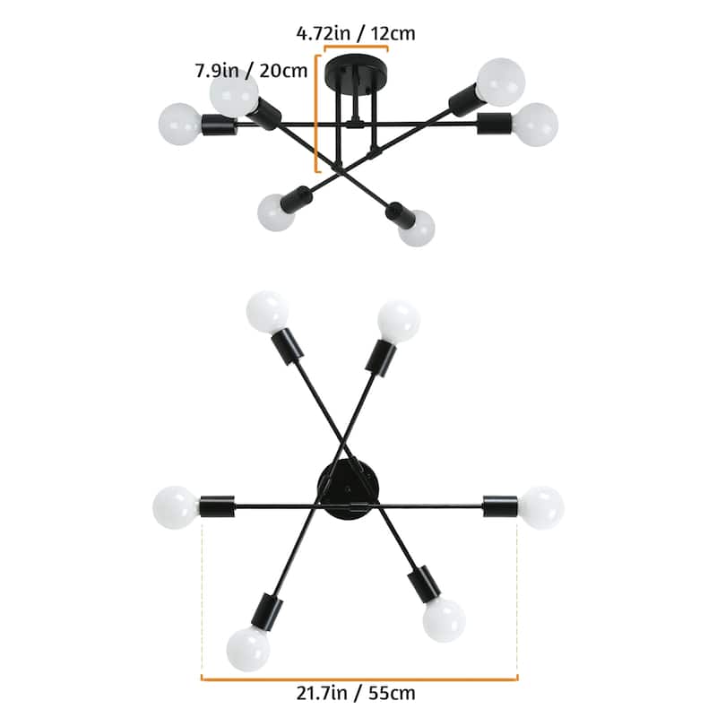 Starsky 6-light Modern Black Sputnik Semi Flush Mount