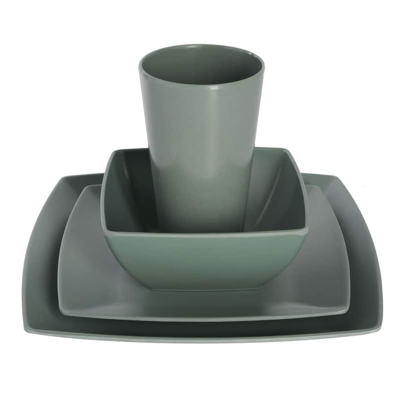 Gibson Home Soho Grayson Square Melamine Dinnerware Set, Service for Four (16pcs), Grey