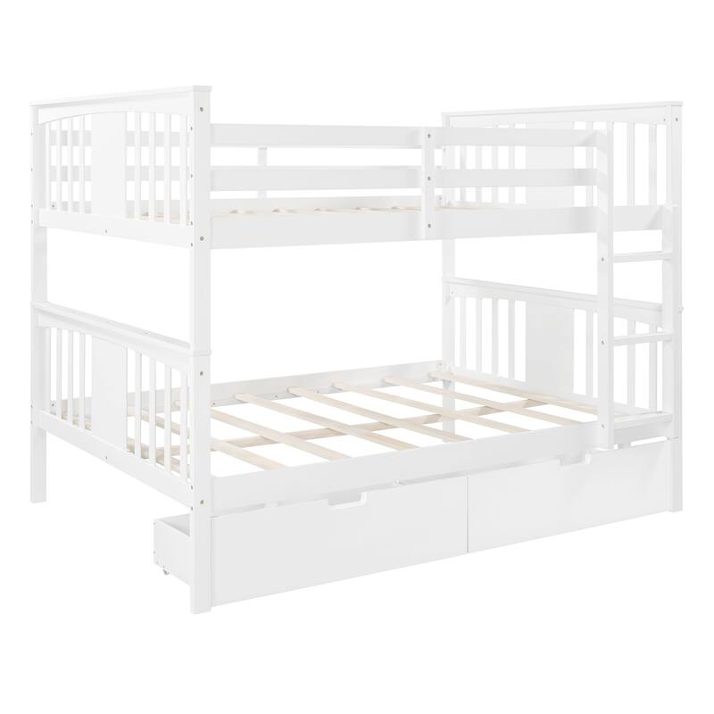 Full over Full Bunk Bed with Under-Bed Drawers and Ladder for Bedroom, Guest Room Furniture