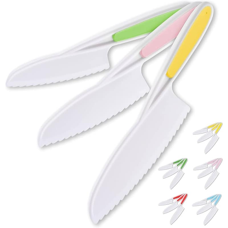 Zulay Kitchen Kids Knife Set for Cooking and Cutting - Yellow, Pink, Light Green