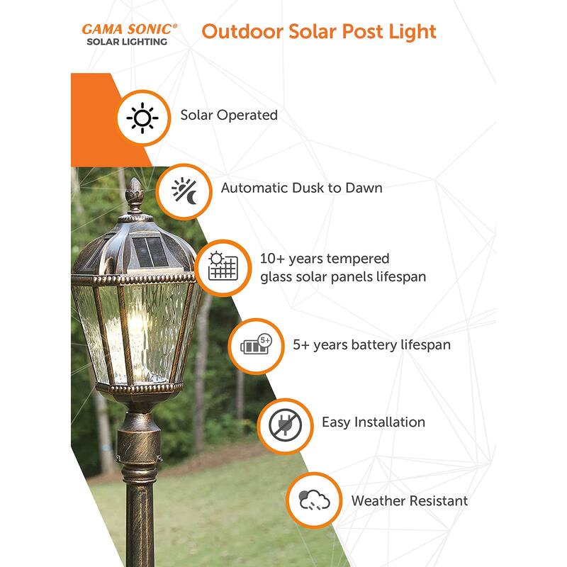 Gama Sonic Royal Bulb 1-Light Black Solar Post Light with 3" Fitter