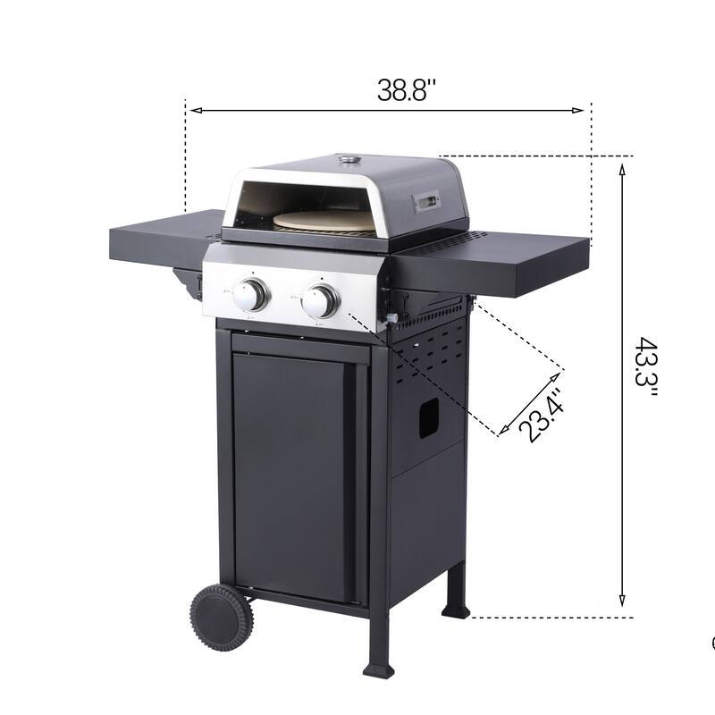 2-Burner Propane Gas BBQ Grill, Pizza Box, 24600BTU Output With Wire Enamel Cooking Grids For Outdoor Barbecue