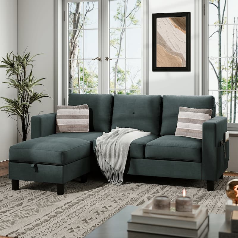 Futzca Convertible Sectional Sofa Couch, L Shaped Couch Sofa - Dark Grey