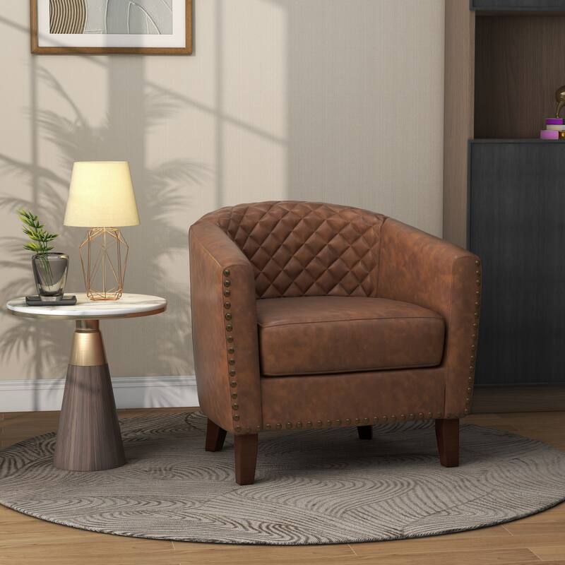 Faux Leather Barrel Accent Chair