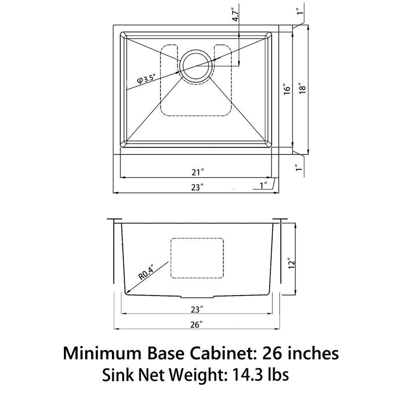 Sinber Undermount Single Bowl 304 Stainless Steel Kitchen Sink