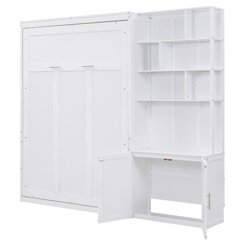 Full Murphy Bed with Multiple Storage Shelves and Cabinet