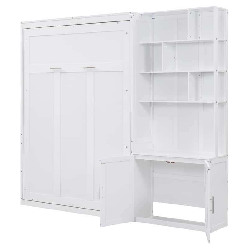 Full Size Murphy Bed with Storage Shelves & Cabinet