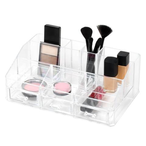 CLEARLY CHIC Makeup Cosmetic Jewelry Organizer Display Box 8 Comp with 3 Drawers
