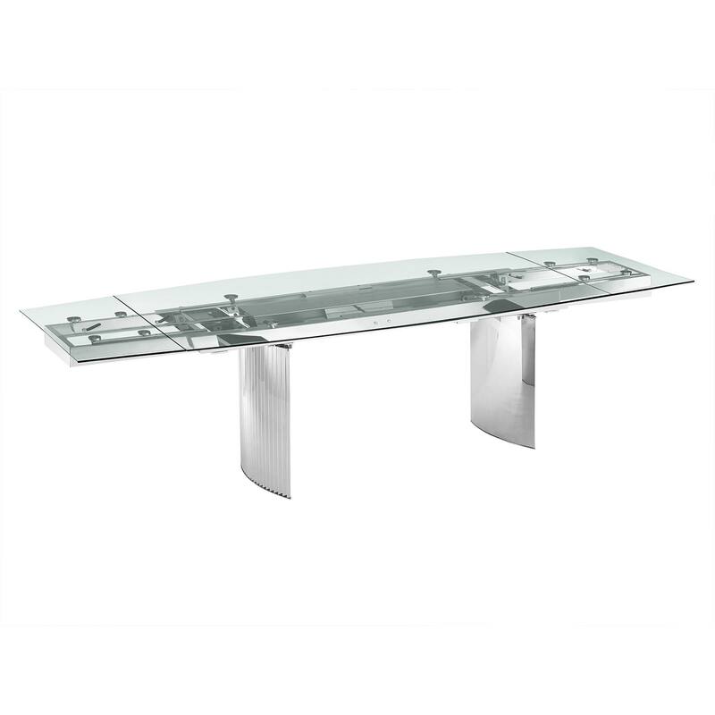 Allegra Manual Dining Table with Stainless Steel Base and Clear Top