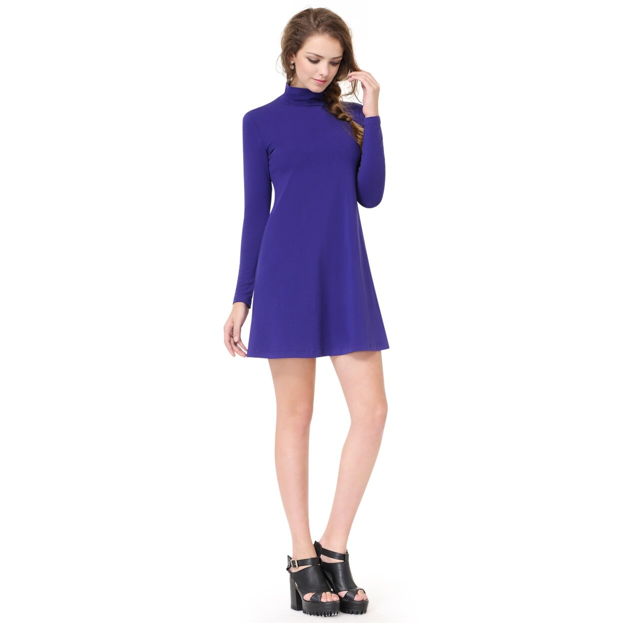 Shop Simple Women S Royal Blue High Neck Collar Long Sleeve Comfy T Shirt Overstock 27075336