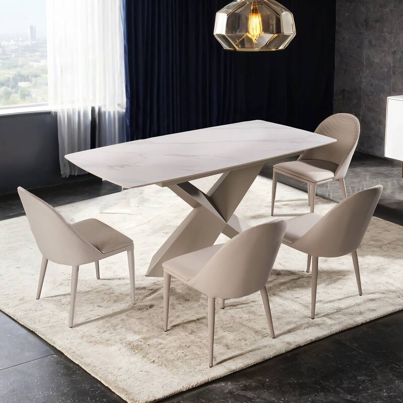 Furniture of America Thalassa Modern 5-Piece Ceramic Top Dining Table Set - Brown