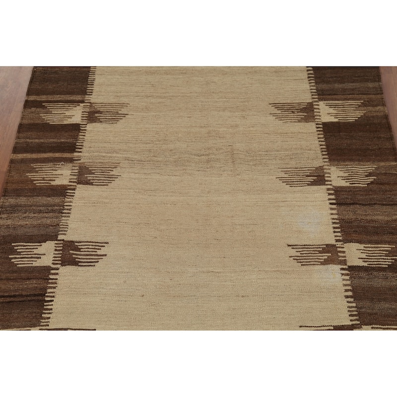 Reversible Nomadic Kilim Persian Area Rug Hand-Knotted Wool Carpet - 5'5"x 7'11"