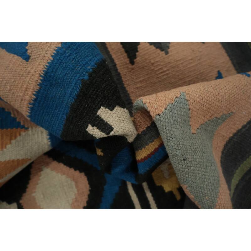 Hand Woven Oriental 100% Wool Carpet Southwestern Tribal Navy Blue & Blues Kilim Area Rug - 6' 11'' X 4' 5''