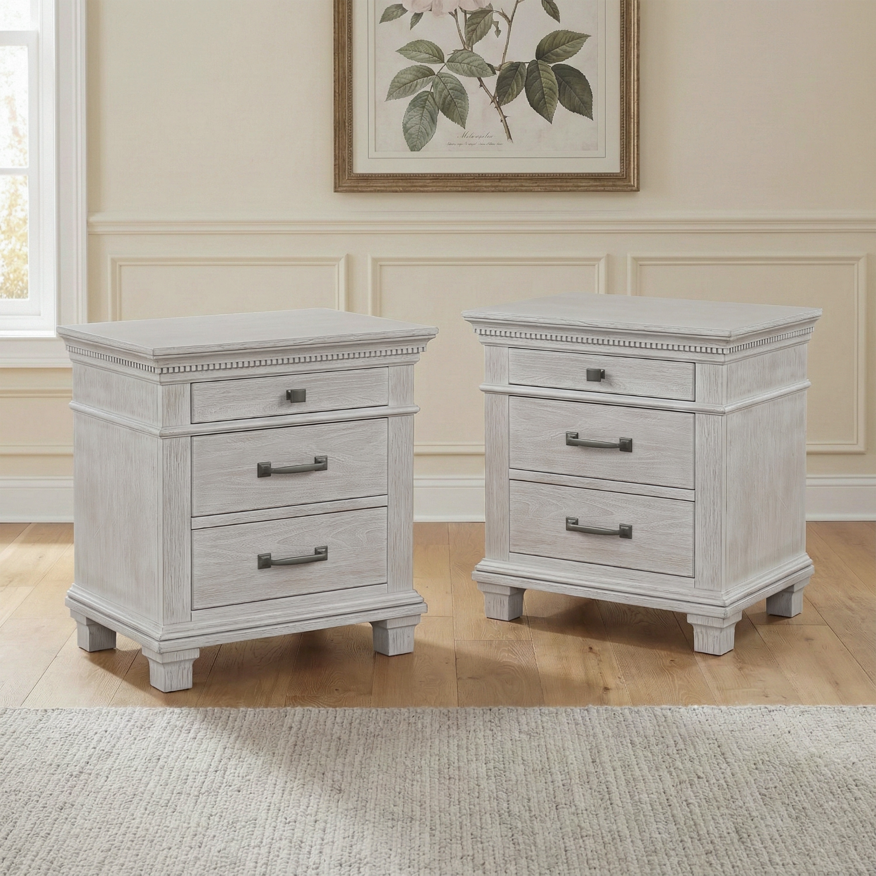 Furniture of America Eleanor Weathered Grey Wood 3-Drawer Nightstand (Set of 2)