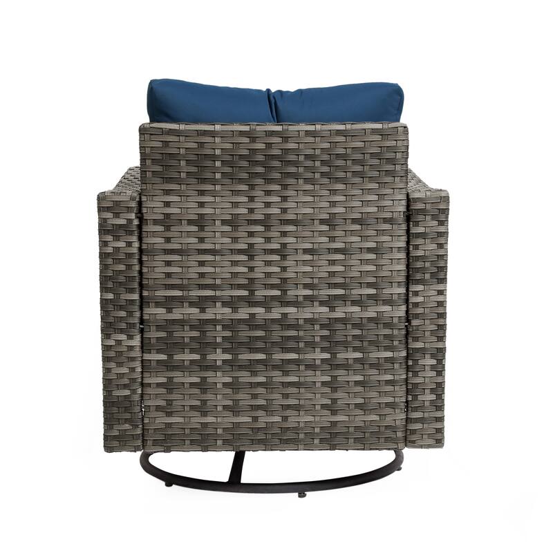 Outdoor Rattan Conversation Swivel Chair Set of 3 with Table