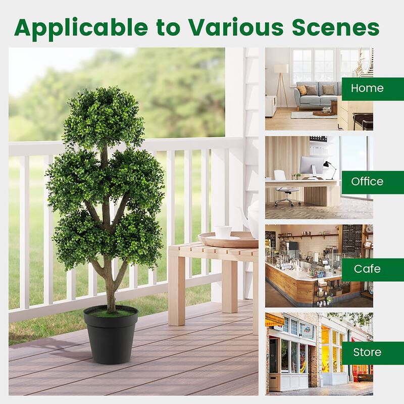 Gymax 45 Inch Artificial Boxwood Topiary Ball Tree Fake 5 Ball Topiary