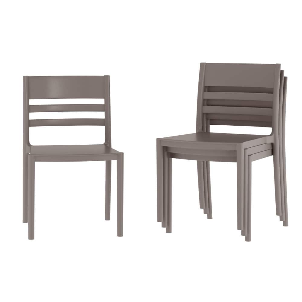 Commercial All-Weather Resin Stack Chair with Slatted Backrest-Set of 4 - 19.75"W x 20.75"D x 31.75"H