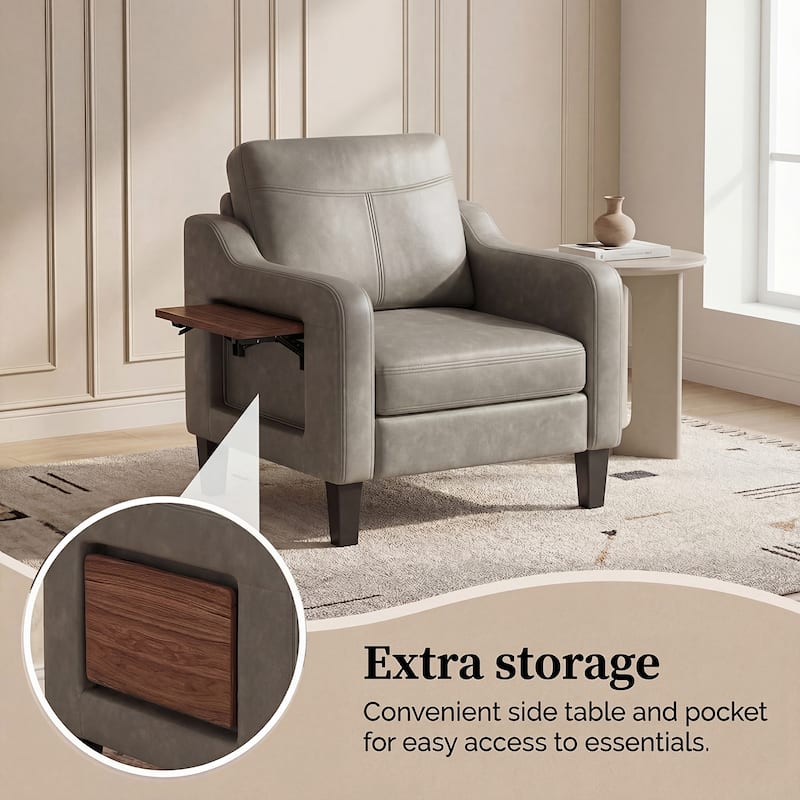 Modern Accent Chair with Wooden Armrest Comfortable Single Sofa Armchair for Living Room Bedroom Reading