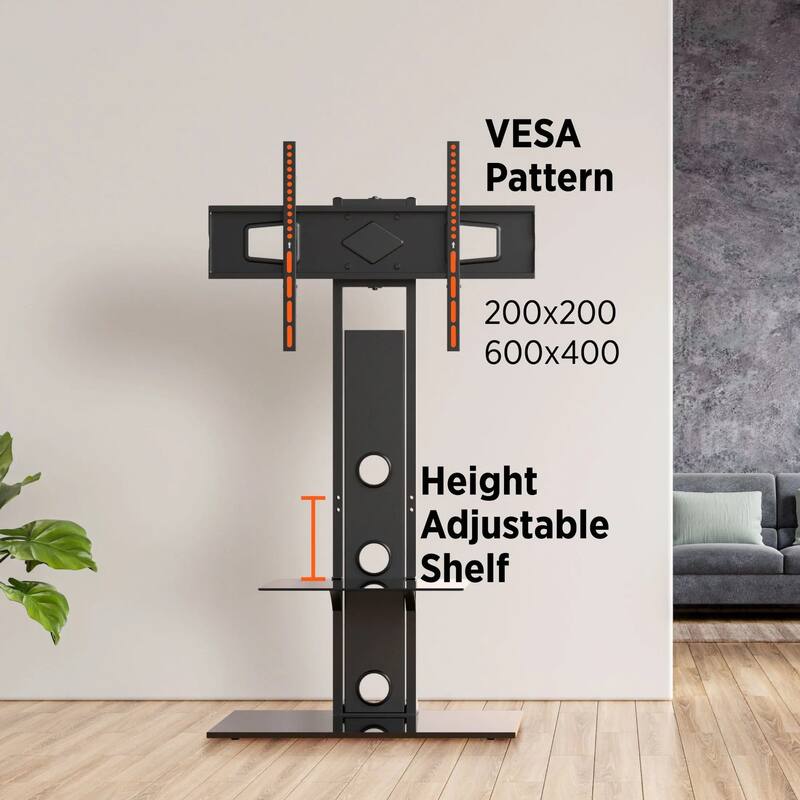 ProMounts Premium Swivel TV Stand Mount for 37”-72” Screens with Shelving, Holds up to 110 Lbs