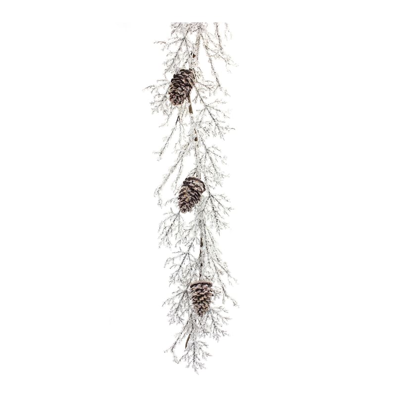 Iced Twig Garland with Pinecones 5'L - White