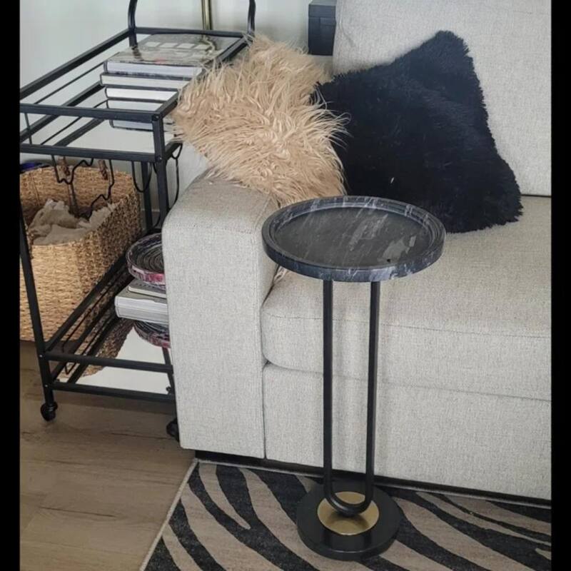 Modern Black Round Marble Pedestal Table Sofa End Table