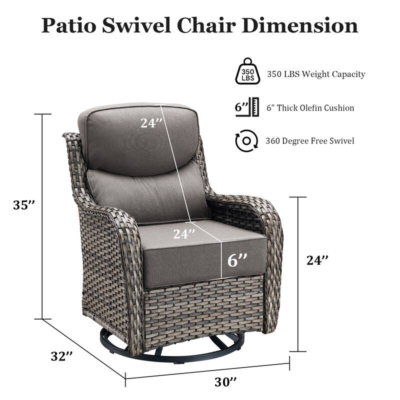 Pocassy Patio Furniture Set with Swivel Chairs, All Weather Patio Wicker