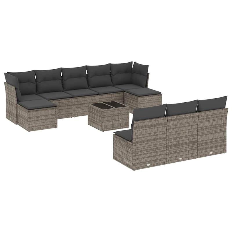 vidaXL Garden Sofa Set Grey PE Rattan Large Adjustable Feet - 21.7 x 21.7 x 14.6